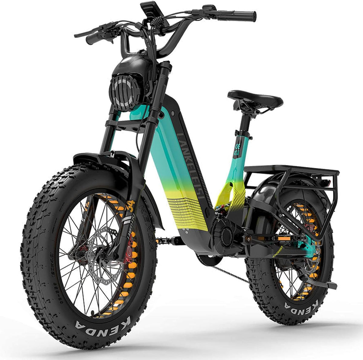 LANKELEISI RX800 PLUS E-Bike, 48 V, 20 Ah, 20 Zoll, verstellbar, Schwarz/Türkis/Gelb