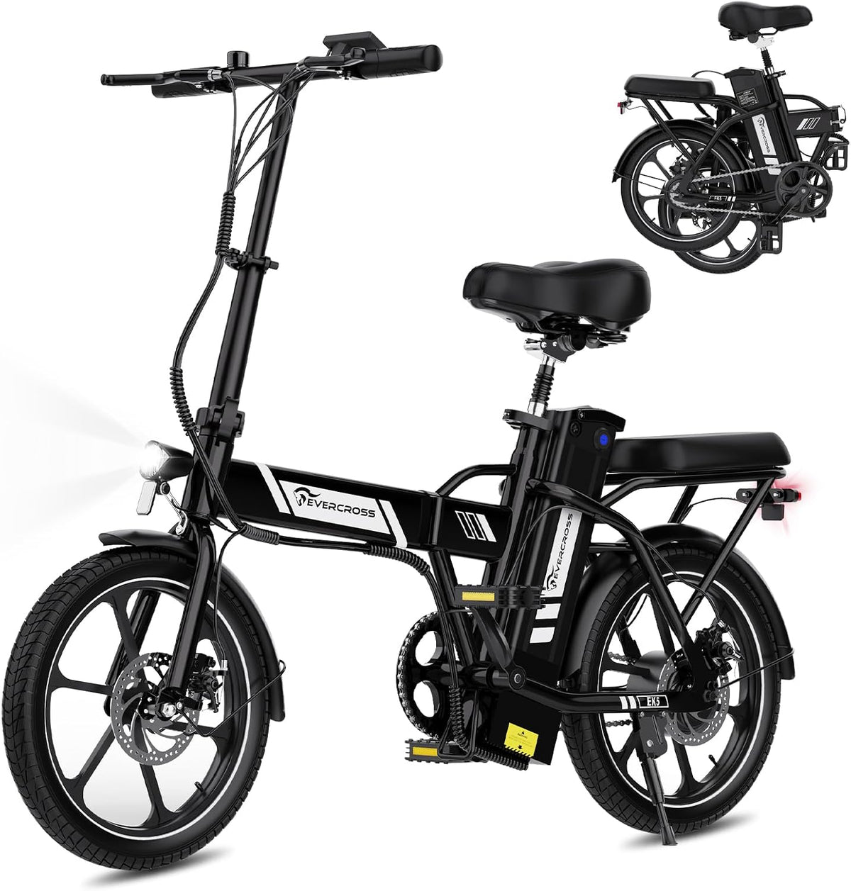 EVERCROSS E-Bike, 250 W, 36 V, 48 V, klappbar, höhenverstellbar, Schwarz