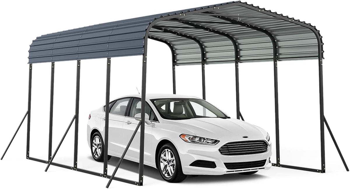 Carport, 4.4 × 3 m, mit festem Dach, wasserdicht, aus Metall, Grau/Schwarz, GYMAX