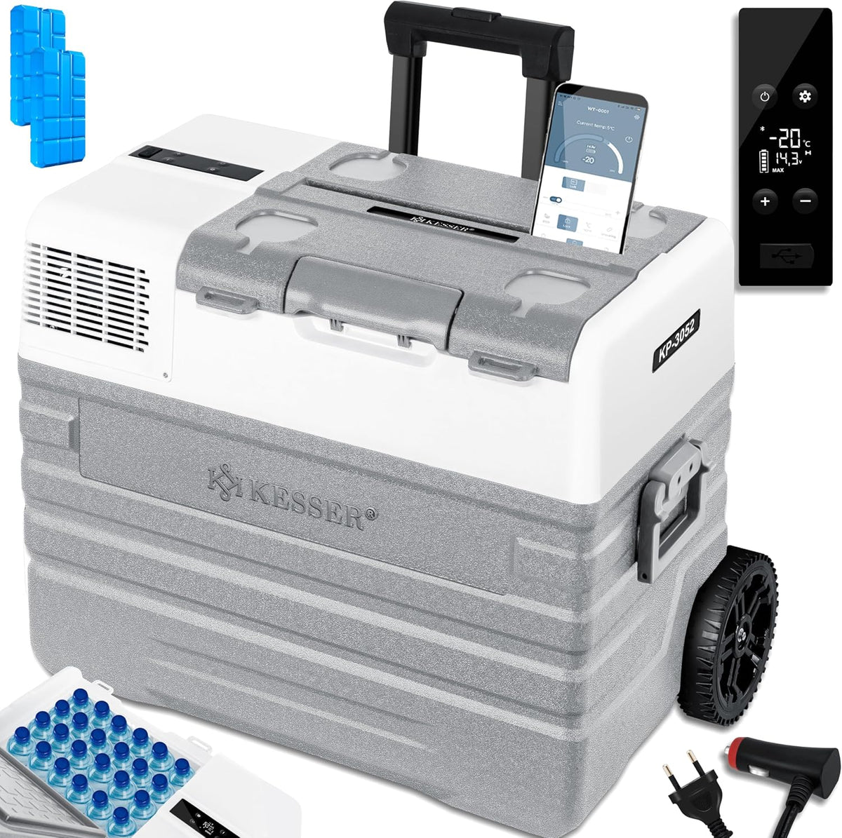 KESSER Kühlschränke, 52 L, 230 V, 20 °C, mit App-Steuerung, mit LED, für Camping, Grau/Weiß