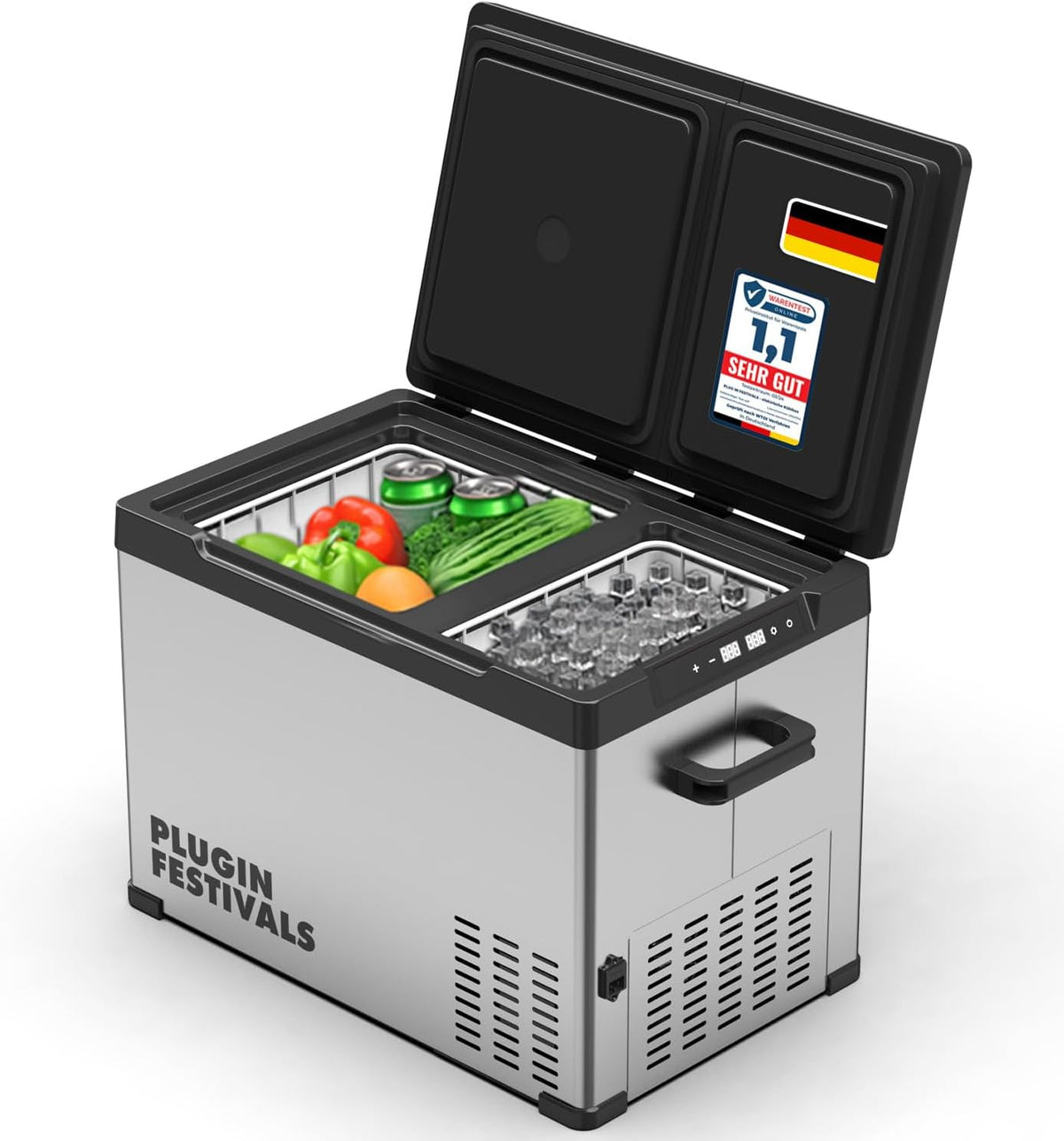 PLUG IN FESTIVALS Kühltaschen & -boxen, 12 v, 230 v, mit App-Steuerung, verstellbar, für Camping, Silber/Schwarz