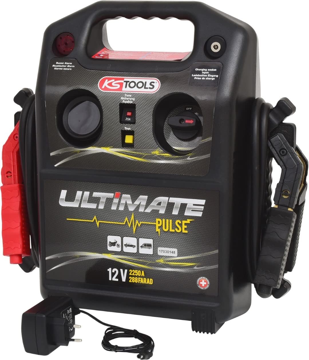 KS Tools 550.1830 12 V Kondensator Starthilfegeräte, Schwarz/Rot