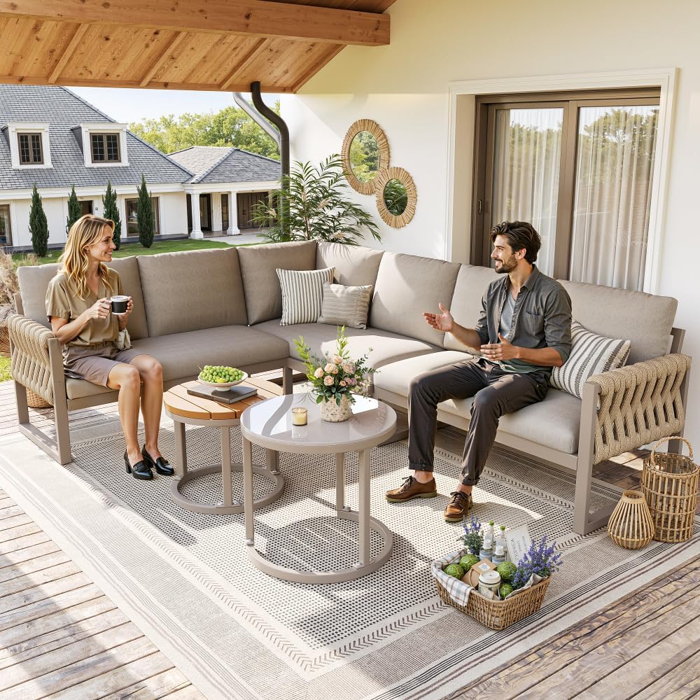 Gartenmöbel-Set, für den Garten und die Terrasse, Beige/Grau, MUZHIXIANG