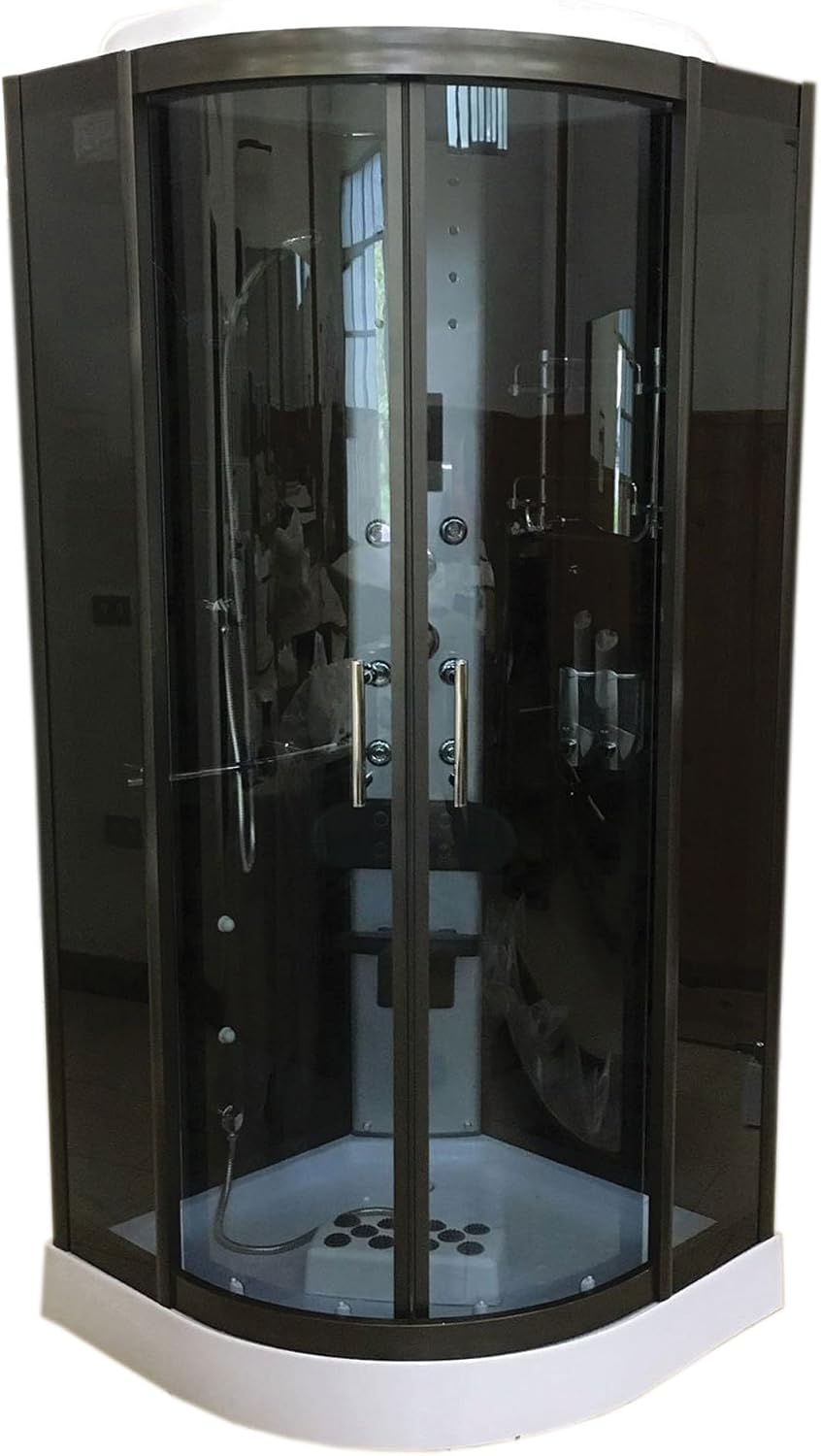 Duschkabinen & -wände, 100 × 100 cm, 215 cm, mit LED, aus Glas, Schwarz/Silber, GRAFICA MA.RO S.R.L.