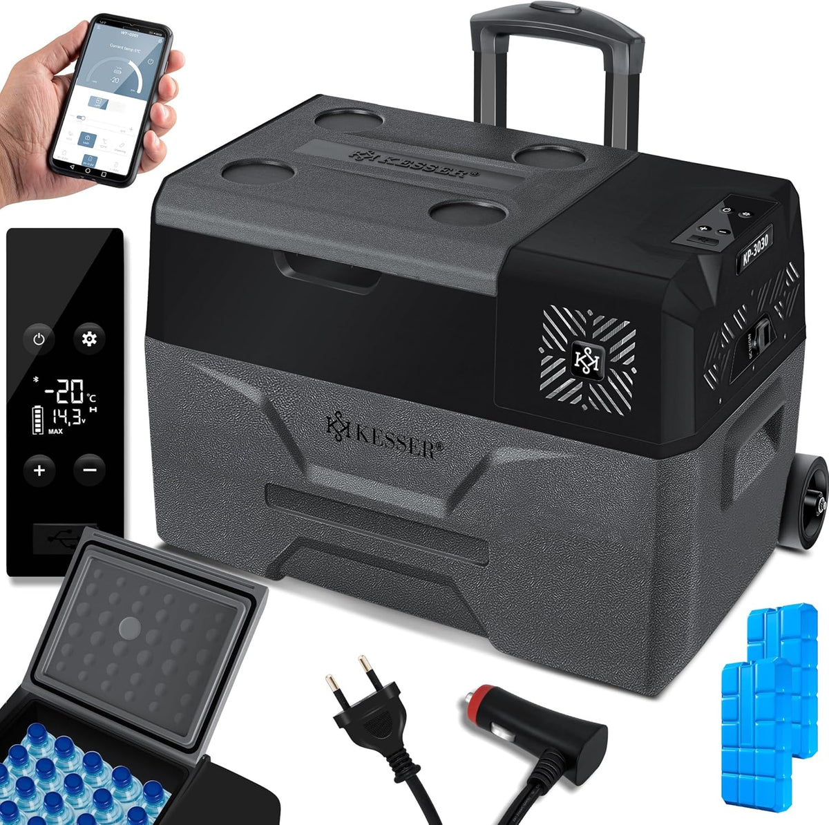 Kühlschränke, 30 L, 230 V, 20 °C, mit App-Steuerung, für Camping, Schwarz/Grau, KESSER