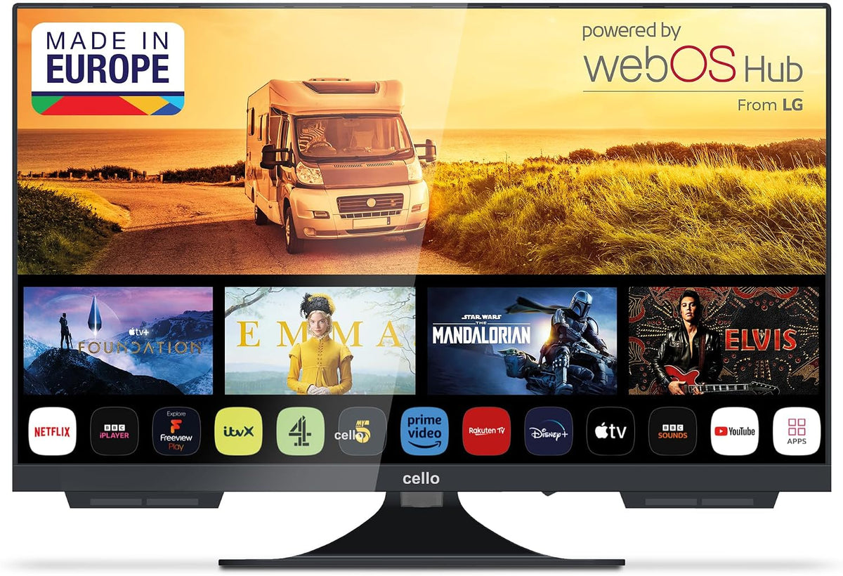 Cello C2424WS Smart-TV, 12 V, 24 Zoll, Schwarz, mit USB, für Camping
