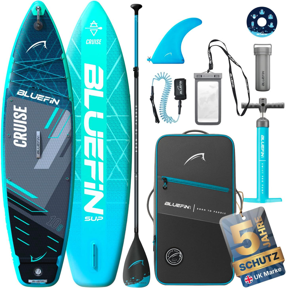 Bluefin SUP Paddleboard Premium Aufblasbare Boards, wasserdicht, Blau/Schwarz