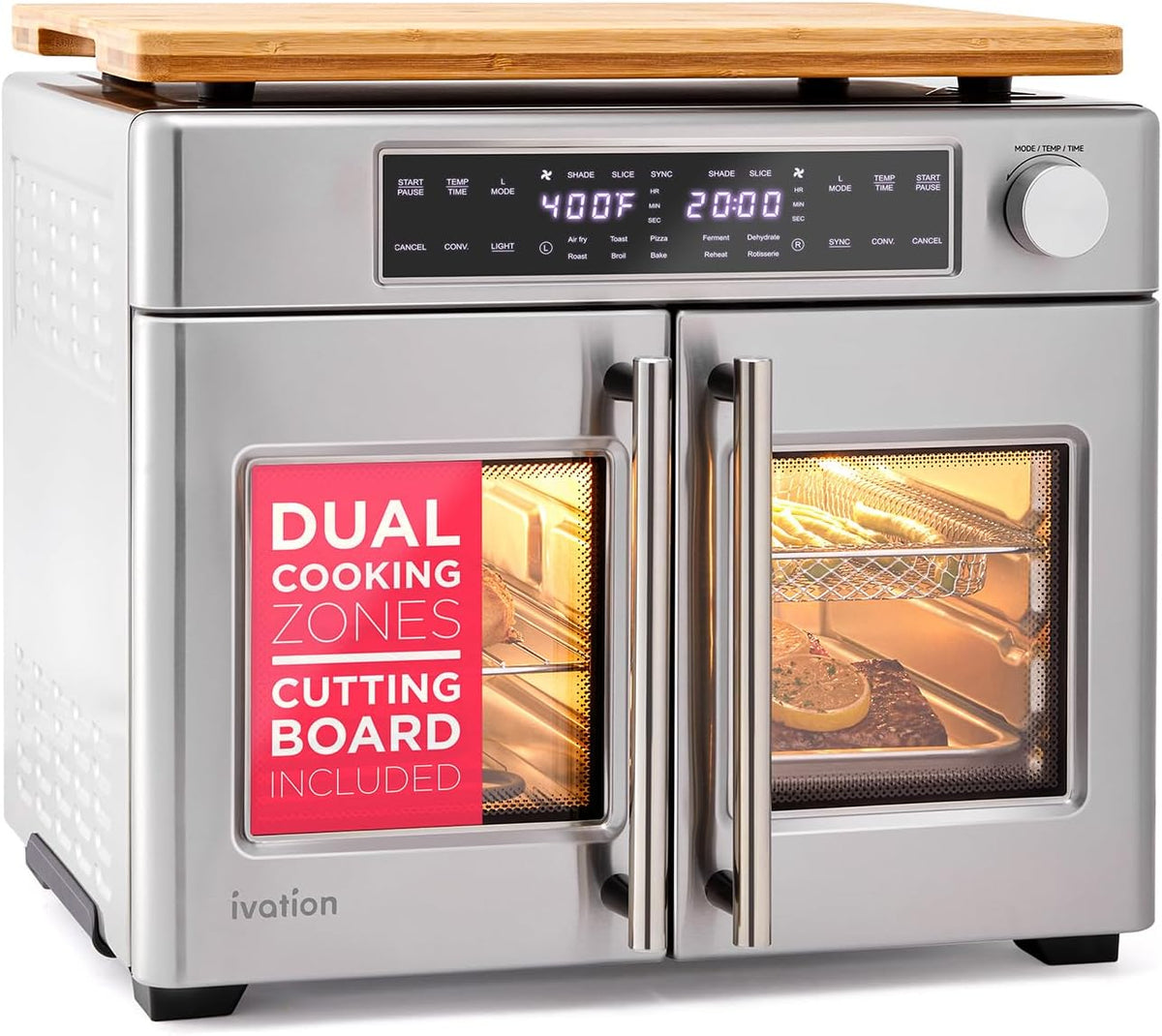 Ivation in-1 Backofen, 1800 W, mit Timer, Silber/Holz