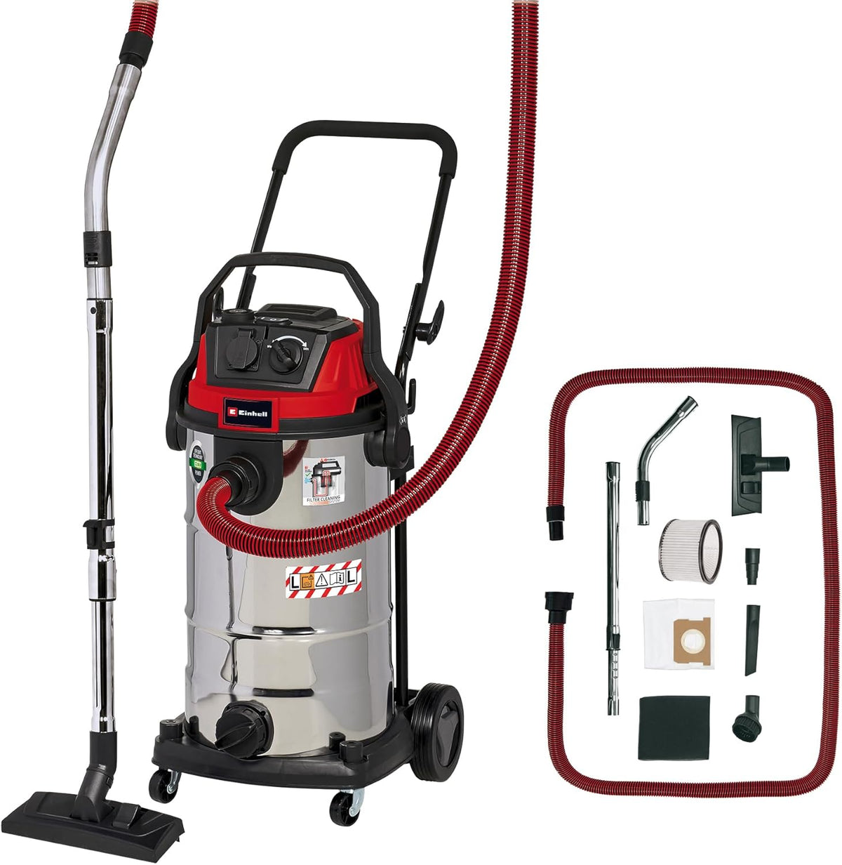 Einhell Nass- und Trockensauger, 40 l, 1.500 W, 1.900 W, mit USB, Silber/Schwarz/Rot
