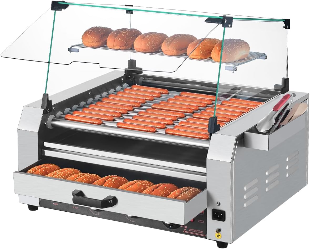 VEVOR Hot Dog-Maschinen, 2400 W, aus Edelstahl und Stahl, Silber