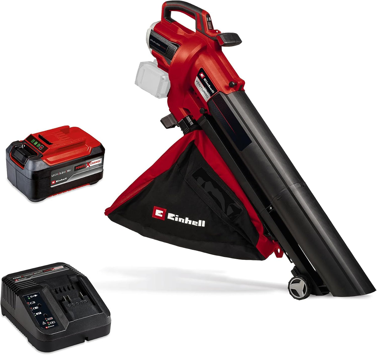 Einhell Professional Akku Laubsauger, 45 L, 36 V, 5,2 Ah, höhenverstellbar, mit LED, bürstenlos, Rot/Schwarz