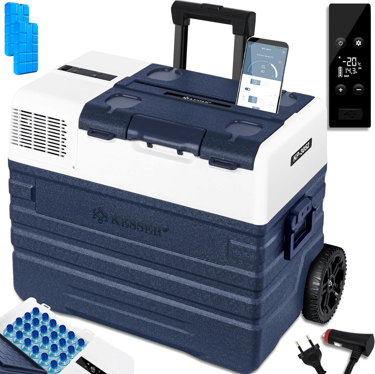 Kühlschrank, 24 V, 230 V, 20 °C, mit App-Steuerung, mit USB, Blau/Weiß, KESSER