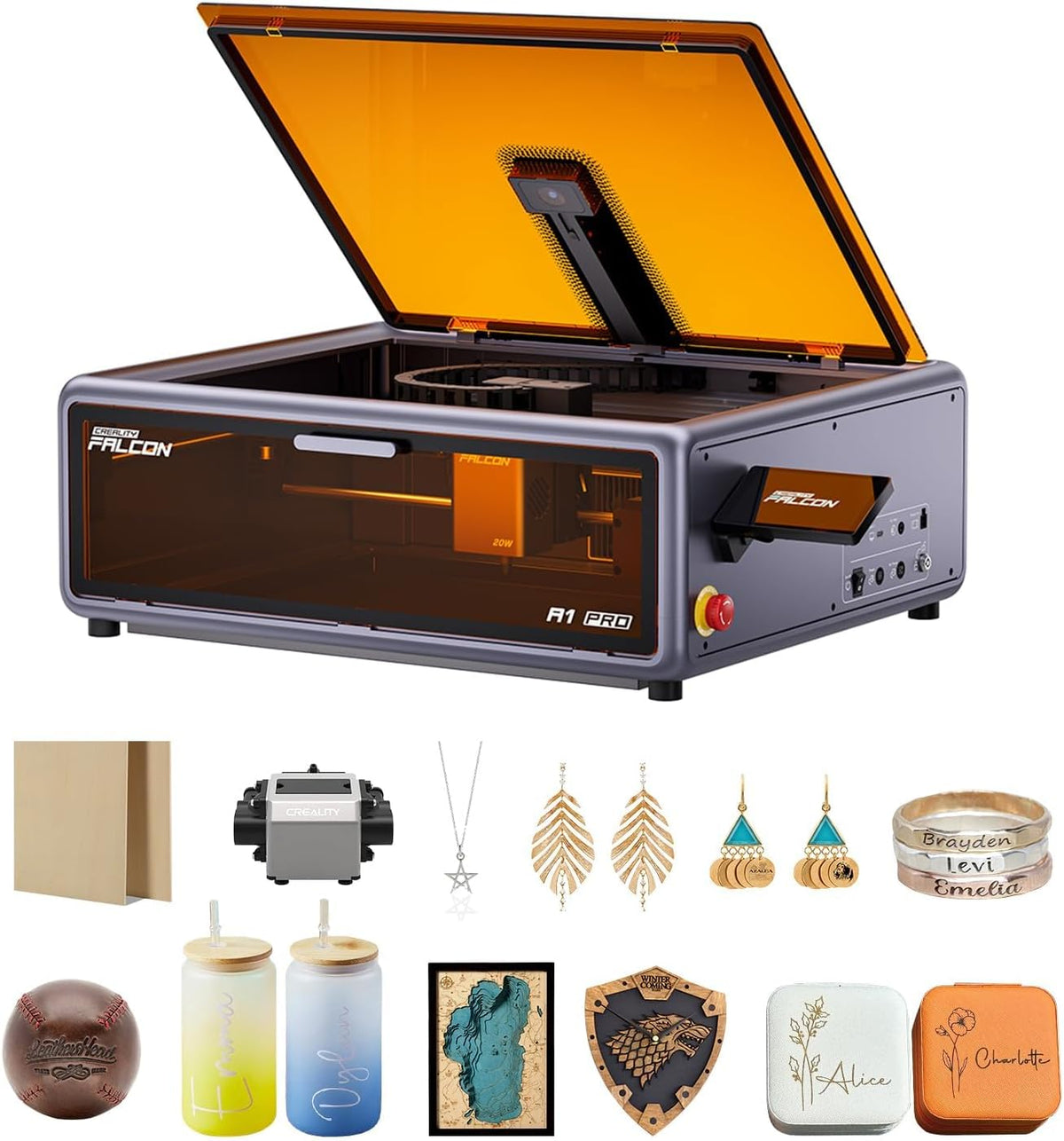 Creality A1 PRO Gravurwerkzeug, 20 W, 180 W, 600 mm, mit App-Steuerung, kabellos, aus Metall, Grau/Orange