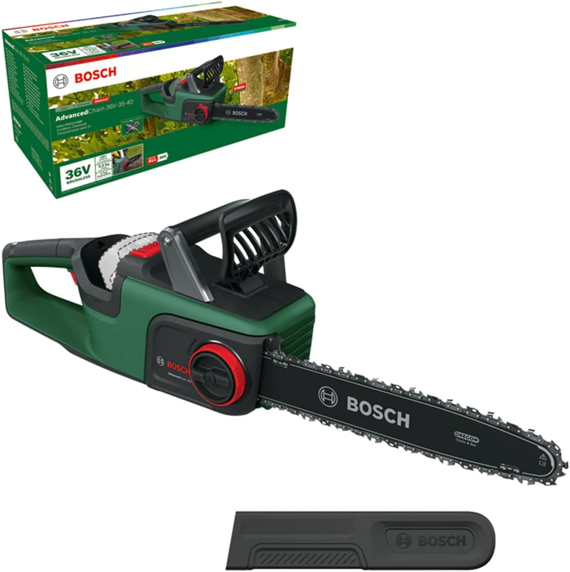 Bosch Kettensäge, 36 V, 14 m, ohne Akku, bürstenlos, kabellos, Grün/Schwarz