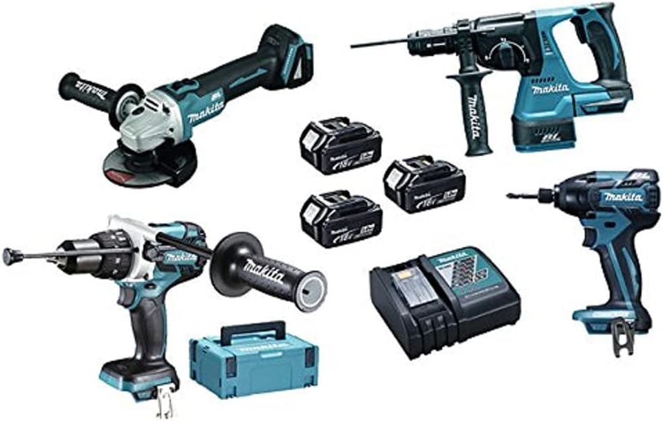 Makita DLX4050TJ Werkzeugsets, 18 V, 5 Ah, Schwarz/Blau