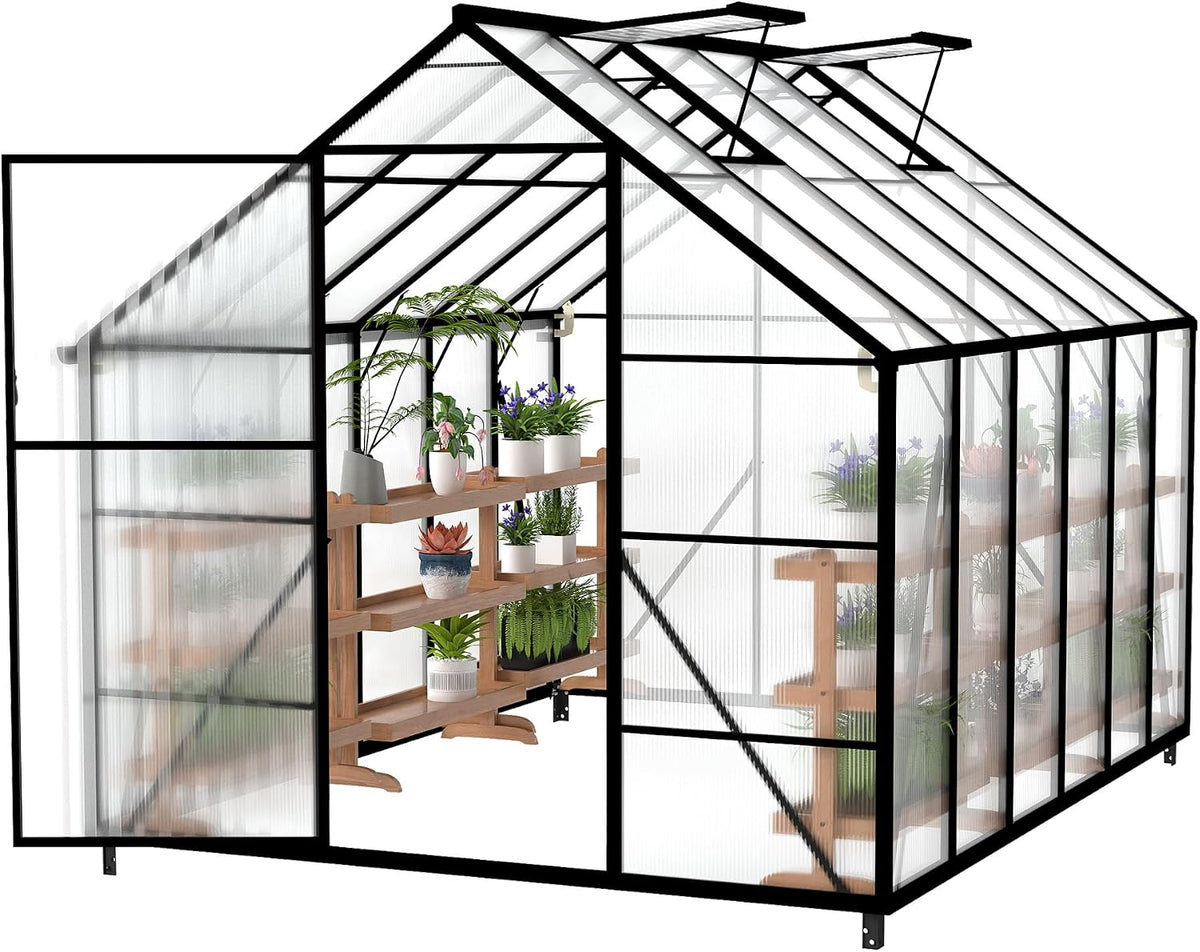 Gewächshaus, 310 × 250 × 205 cm, für den Garten, Schwarz/Transparent, UISEBRT