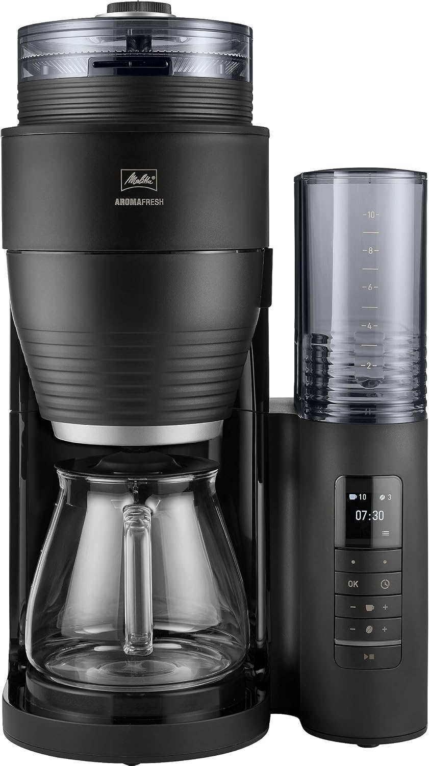Barista AromaFresh Pro Kaffeemaschine, Schwarz/Silber, mit Timer, verstellbar, aus Glas