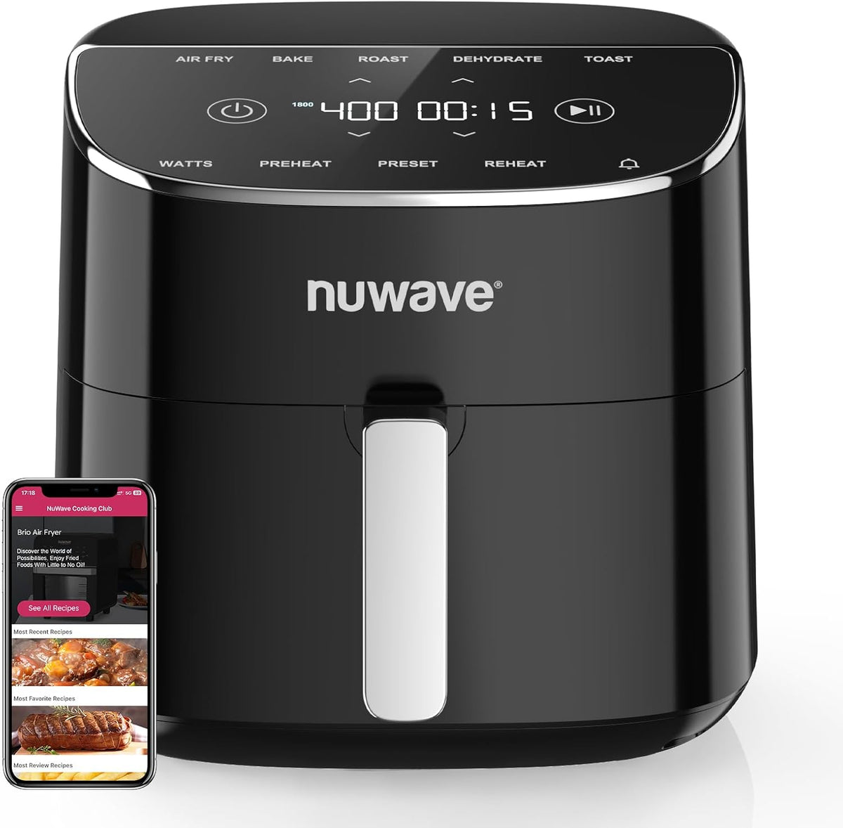 Heißluftfritteuse Brio Plus AIR, 1800 W, Schwarz, Nuwave