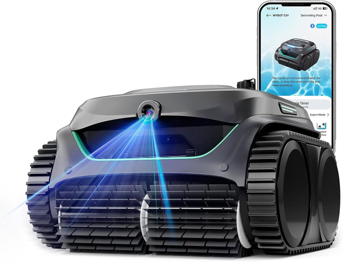 WYBOT C2 Poolroboter, kabellos, mit App-Steuerung, mit Timer, bürstenlos, Grau/Grün
