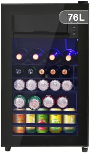 Mini-Kühlschrank 76L, verstellbar, aus Glas, Schwarz, DRIXNO