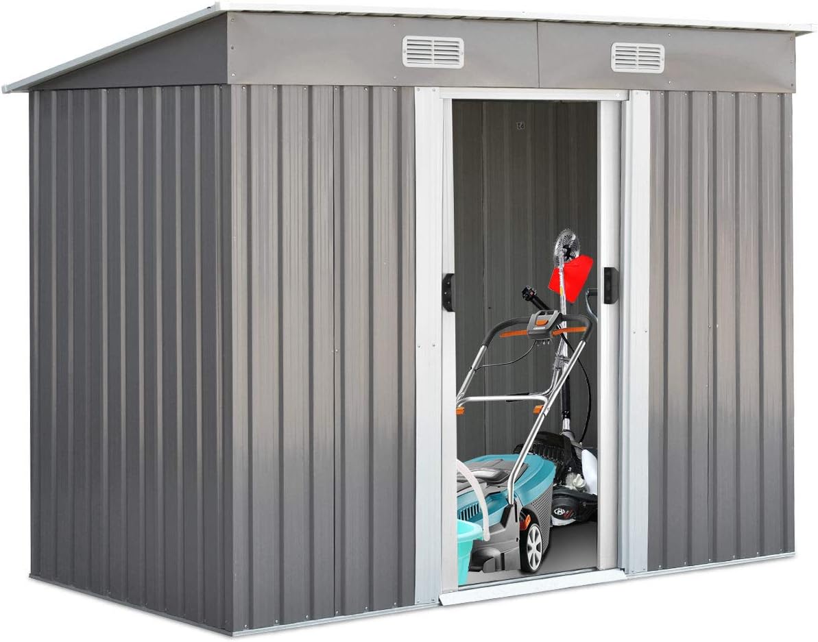 Gerätehaus, 238 × 131 × 181 cm, wasserdicht, mit Stauraum, aus Metall, für den Garten, Grau, COSTWAY