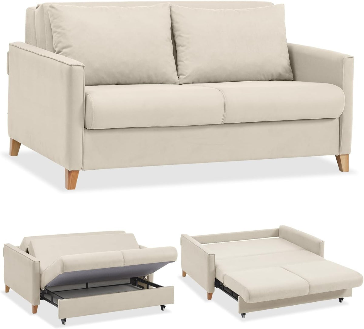 Sofa, klappbar, aus Stoff, Beige, EVERGREENWEB MATERASSI & BEDS