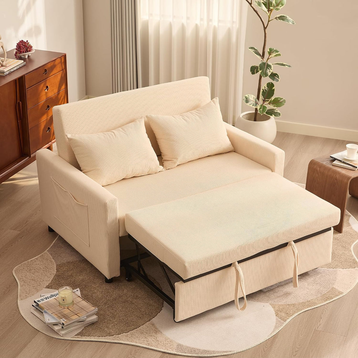Sofa in-1, verstellbar, mit Fernbedienung, für das Wohnzimmer, aus Stoff, Beige, Litbird