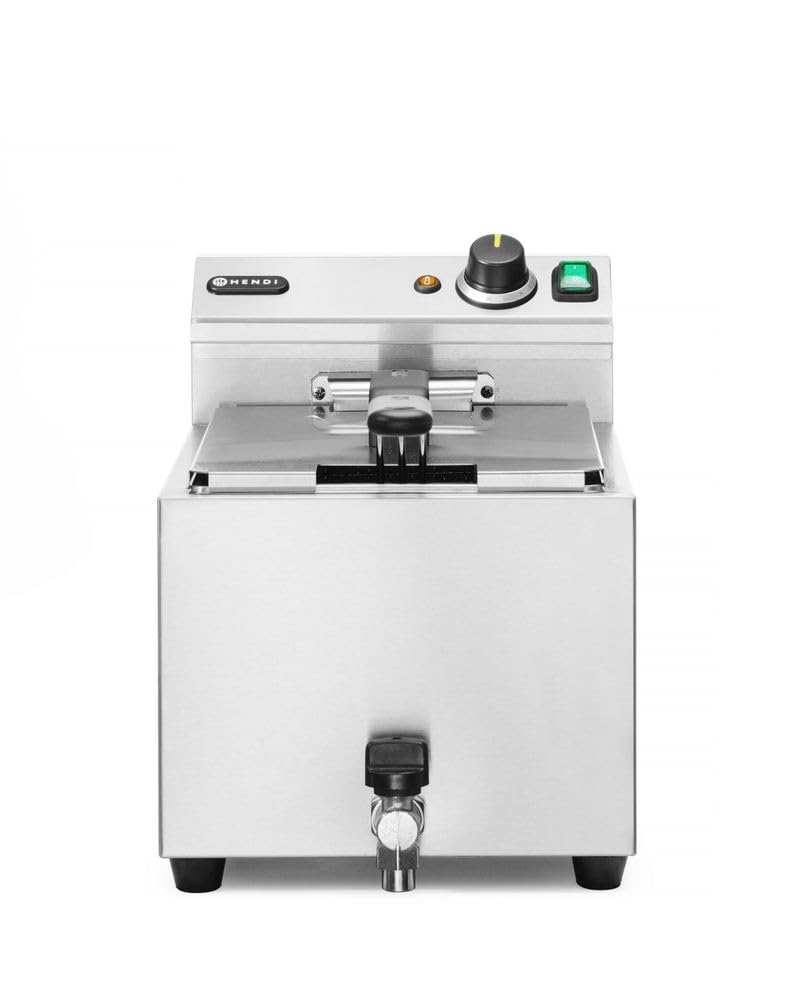 HENDI Fritteuse Tiegelfritteusen, 10 L, 6600 W, 400 V, verstellbar, aus Edelstahl und Stahl, Silber