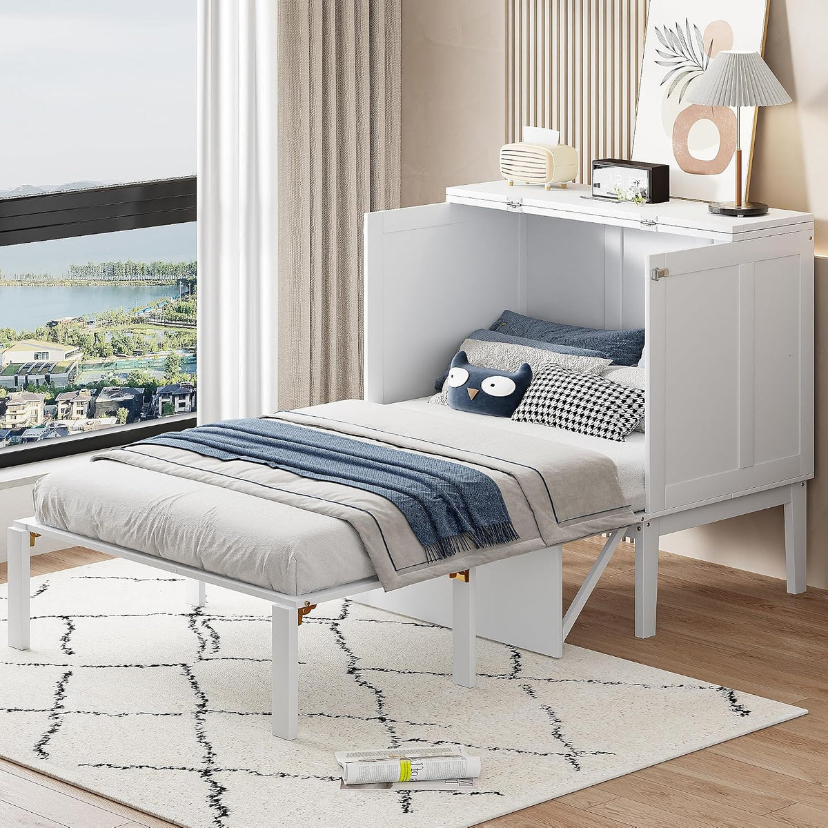 Bett Schrankbett 90x200 cm, 90 × 200 cm, Weiß, Soweiz