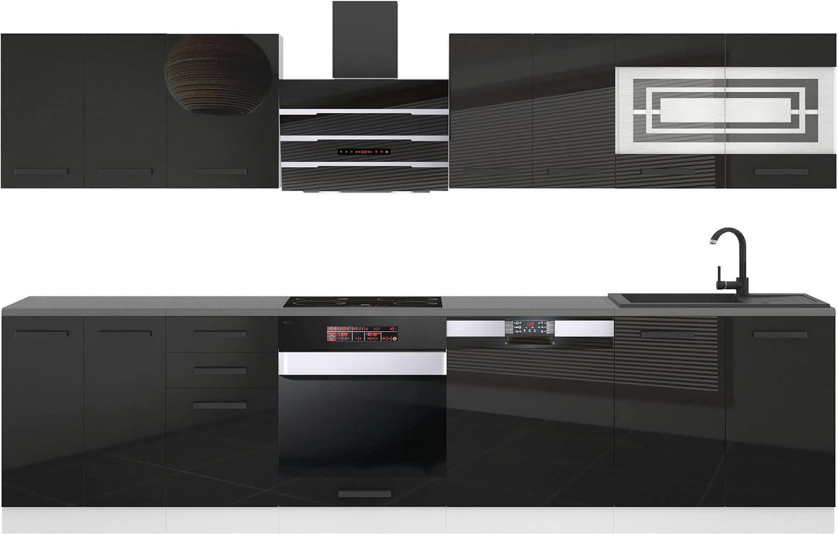 Küchenzeile, 300 cm, höhenverstellbar, für die Küche, Schwarz, B BELINI GROUP