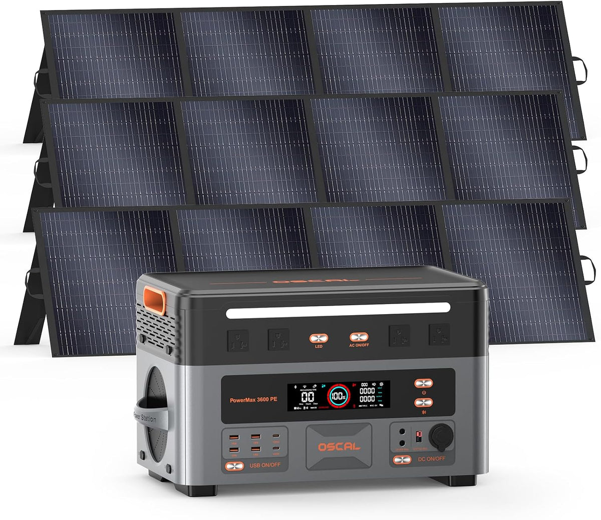EcoVolt LiFePO4 Stromerzeuger, 3600 W, 7200 W, 2016 Wh, Schwarz/Grau/Orange
