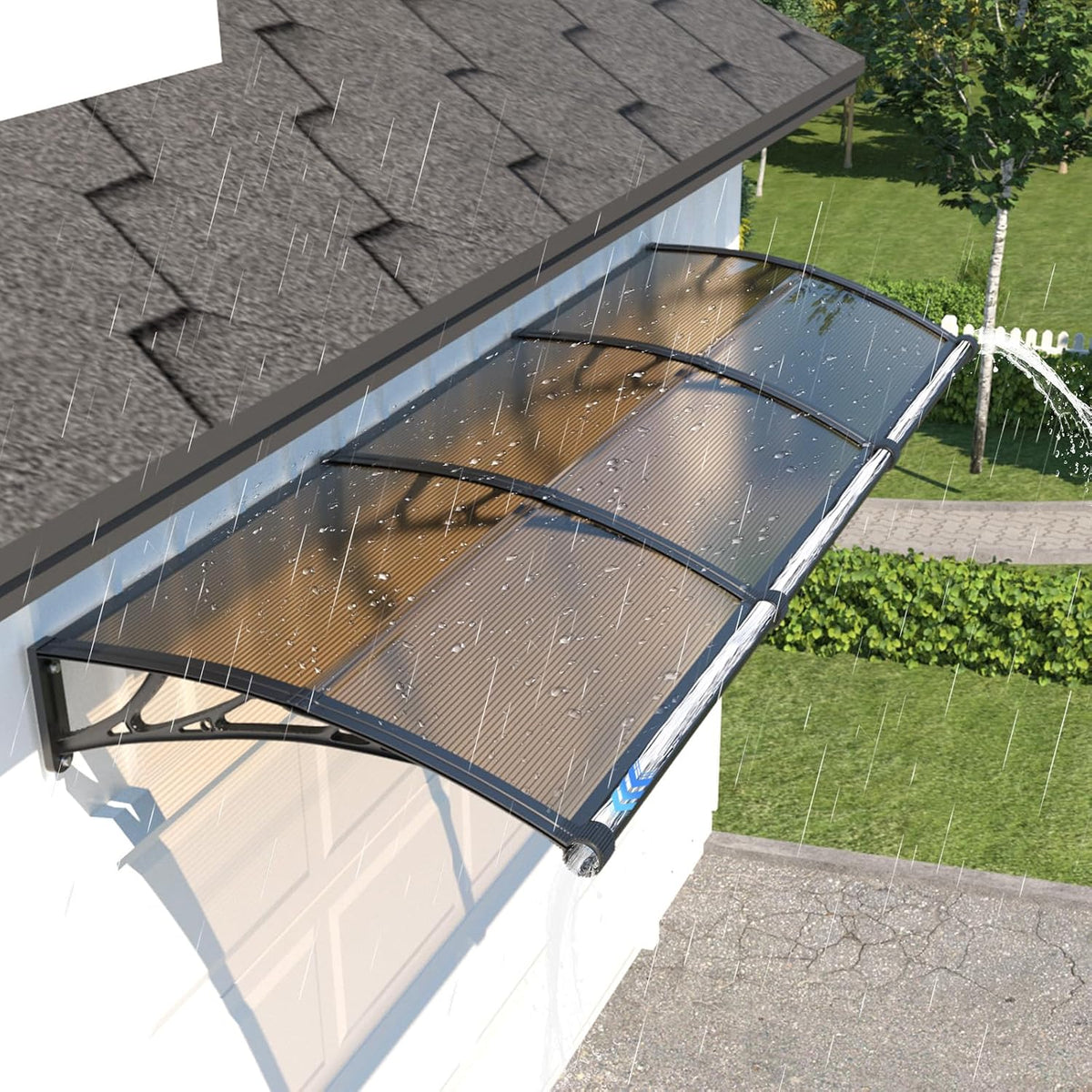 GUANSU-CN Pavillion, 100 × 350 cm, für die Terrasse, Transparent/Schwarz