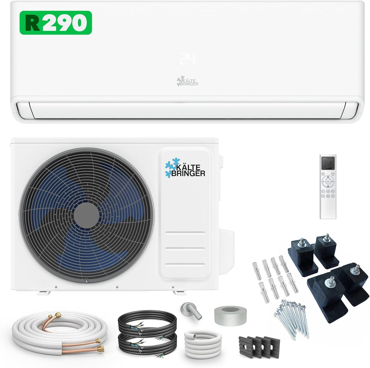 Klimaanlage R290, 5,4 kW, 18000 BTU, 90 m², mit WLAN, mit App-Steuerung, mit Fernbedienung, mit Timer, Weiß/Blau, Kältebringer