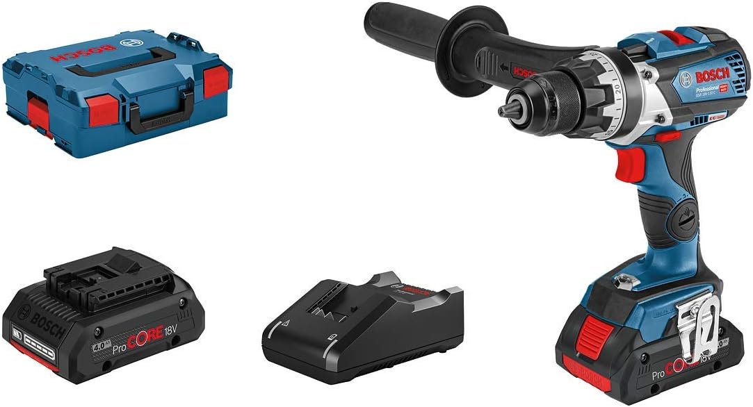 Bosch Professional 18V System Akku-Bohrschrauber, 4.0 Ah, 12 mm, bürstenlos, Blau/Schwarz/Rot/Silber