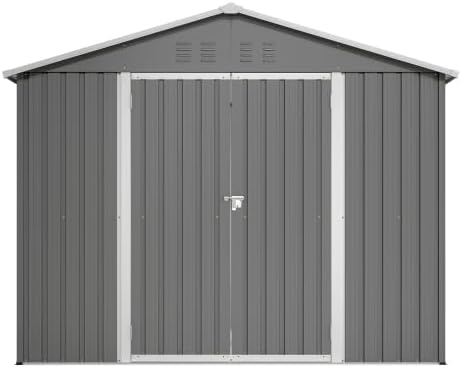 Gerätehaus, 230 × 180 cm, mit Vorhängen, mit Stauraum, aus Stahl und Metall, für den Garten, Grau, kozamas
