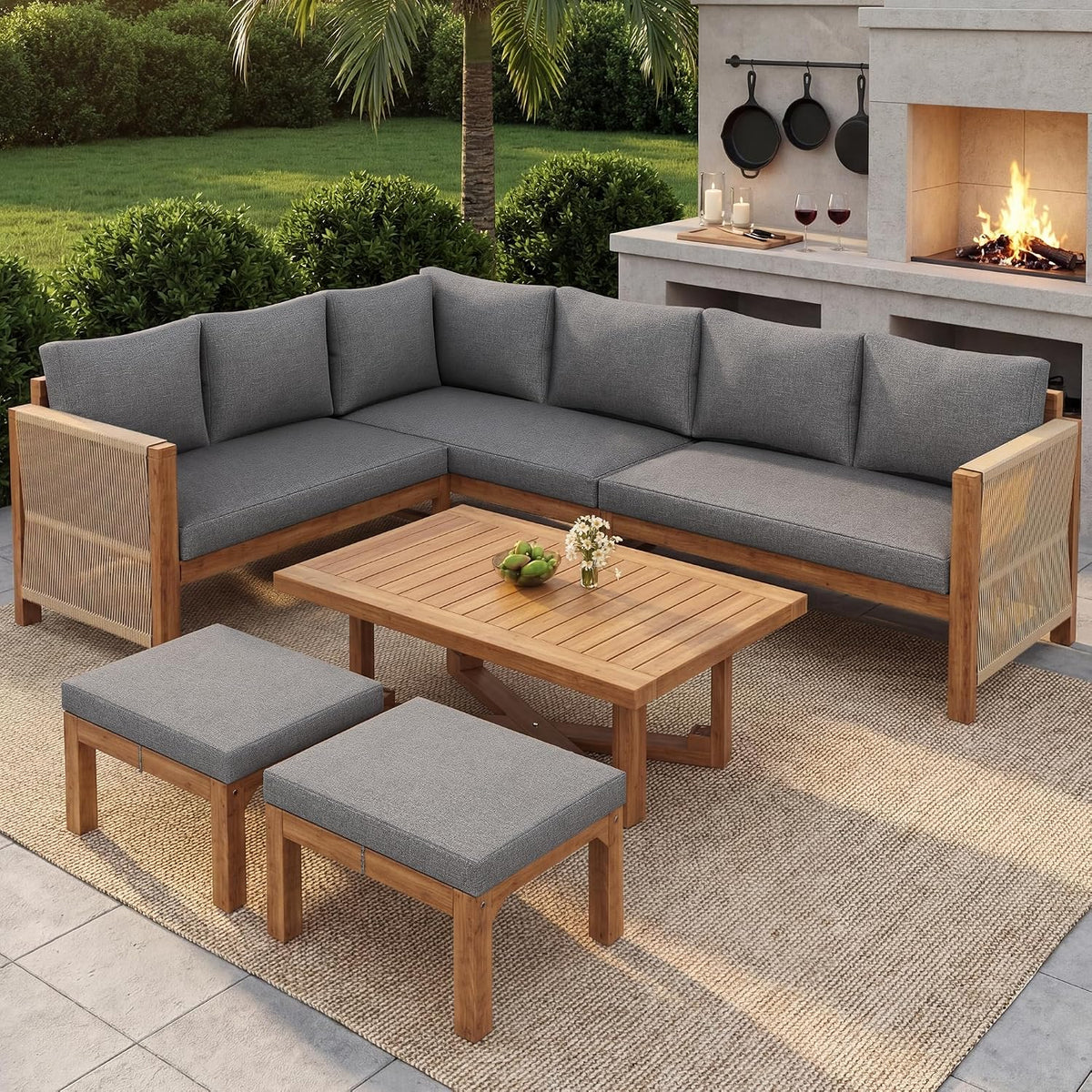 Gartenmöbel-Set, verstellbar, für den Garten und die Terrasse, Grau, Arhatreya