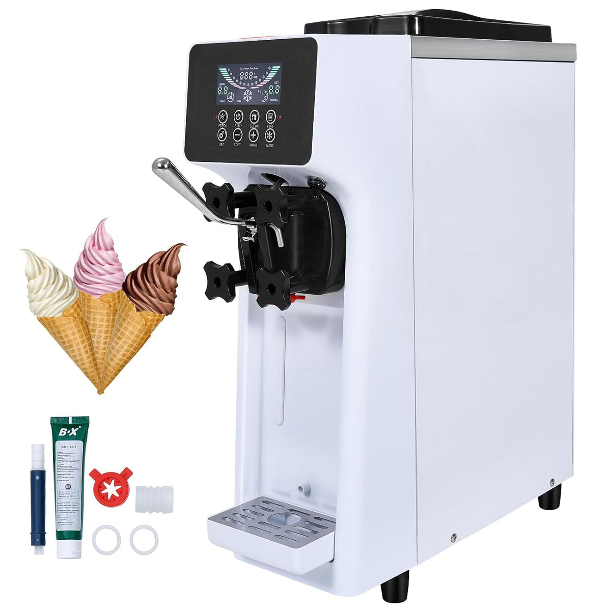 VEVOR Speiseeisbereiter, 10 l, 1,6 l, 900 W, mit Timer, Weiß/Schwarz