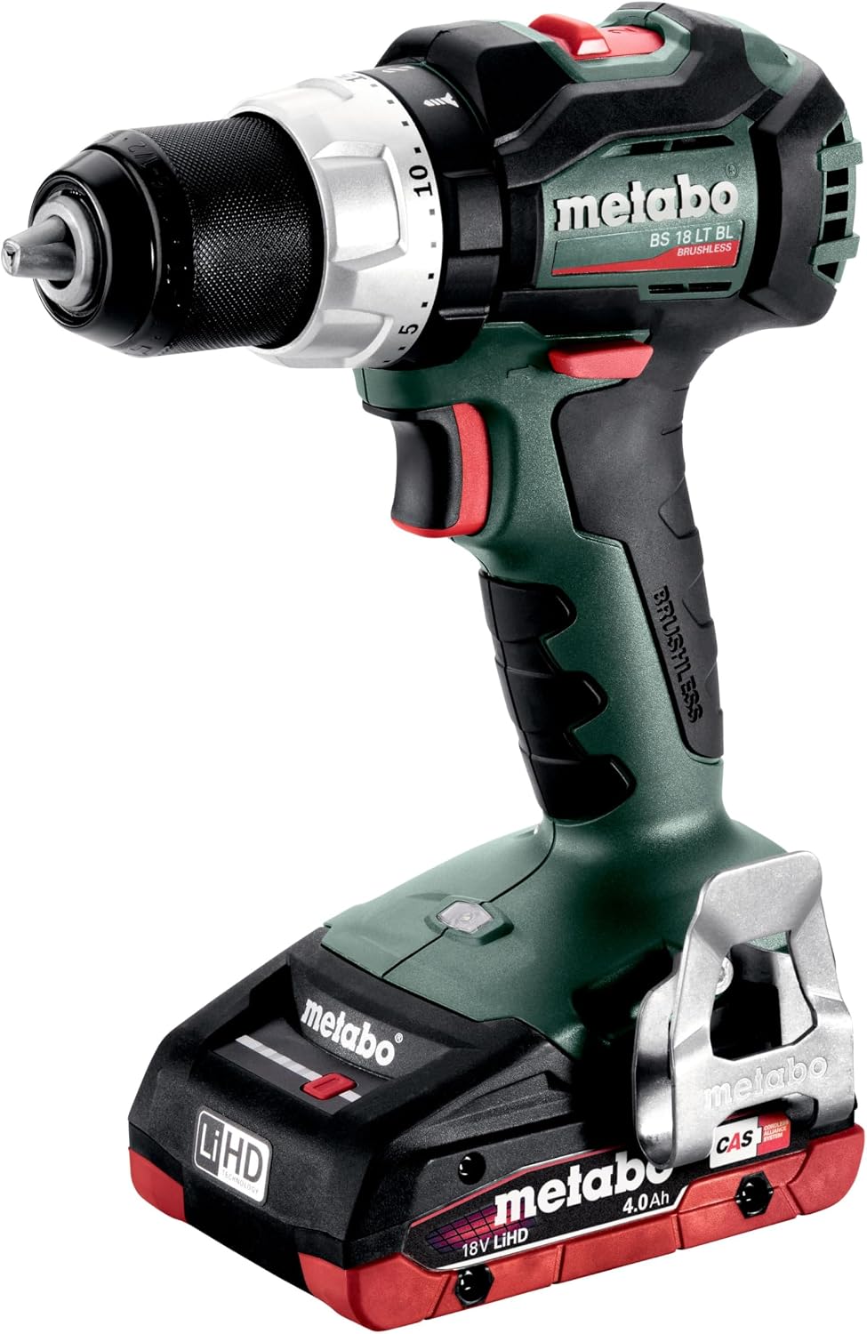 metabo Akku-Bohrschrauber, 18 V, 4.0 Ah, bürstenlos, ohne Akku, Grün/Schwarz/Rot, aus Metall