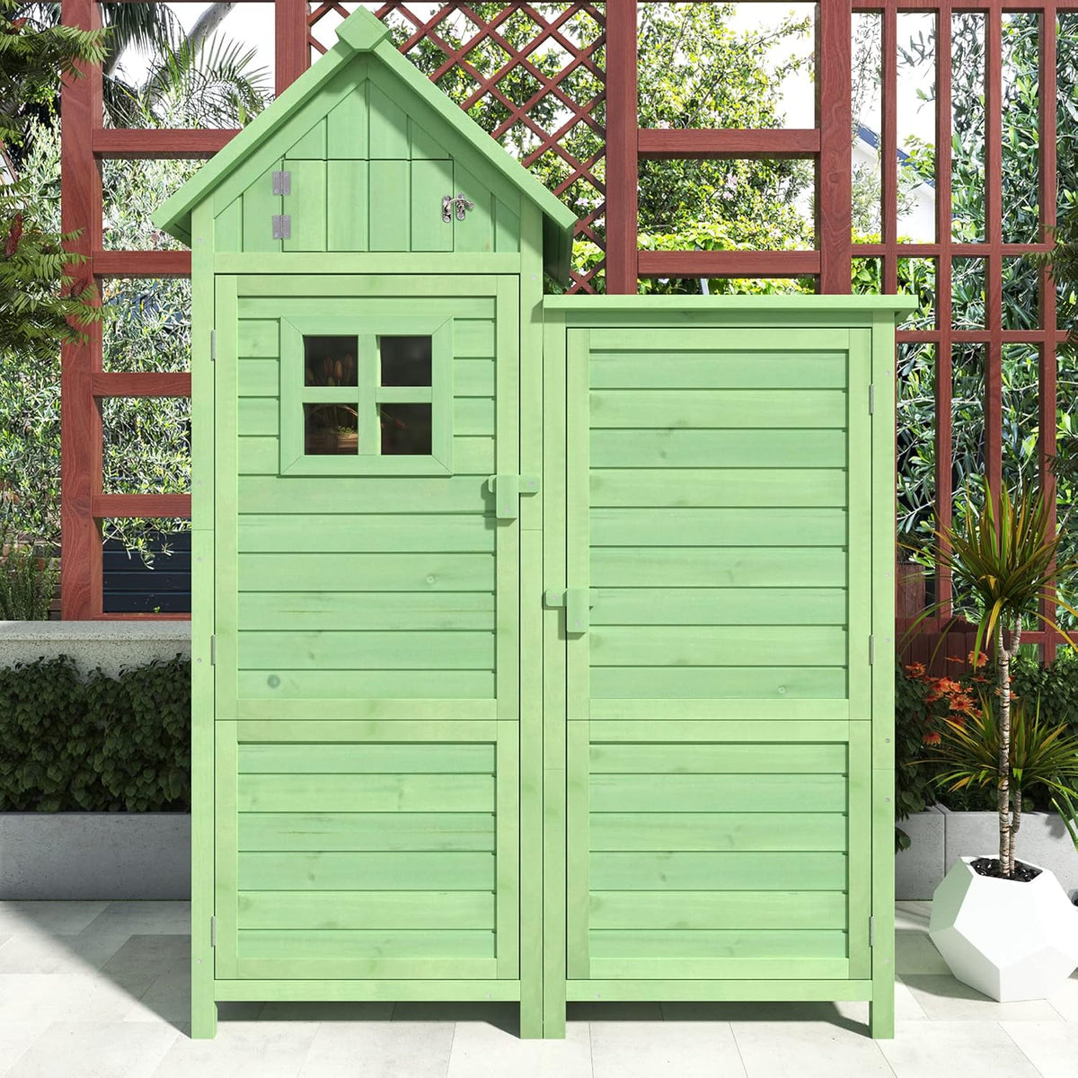 Gerätehaus, 118 × 54 cm, wasserdicht, mit Stauraum, für den Garten, Grün, Lexiou