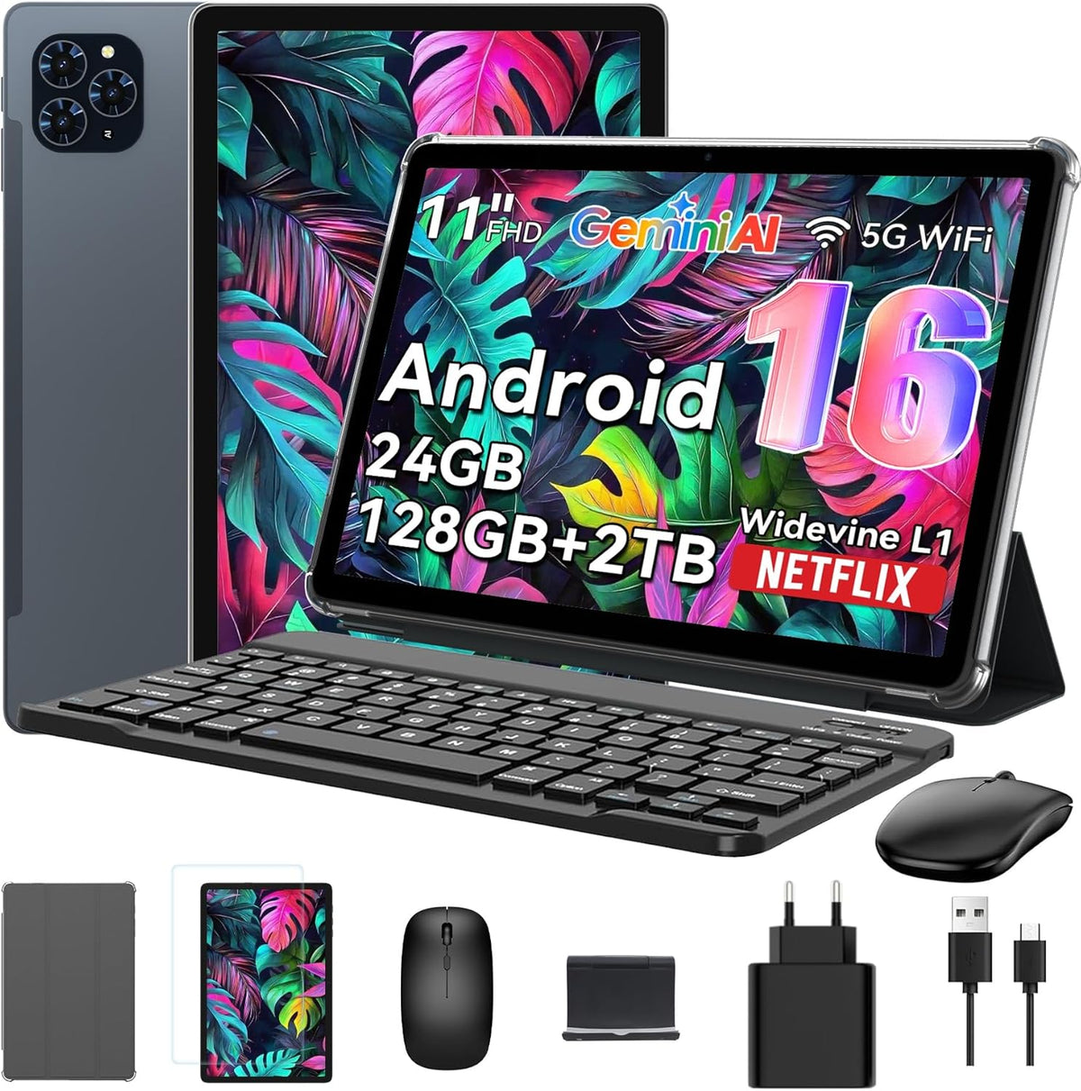 TABWEE L1 Tablet, 24 GB, 11 Zoll, 8000 mAh, mit WLAN, mit KI-Erkennung, Schwarz