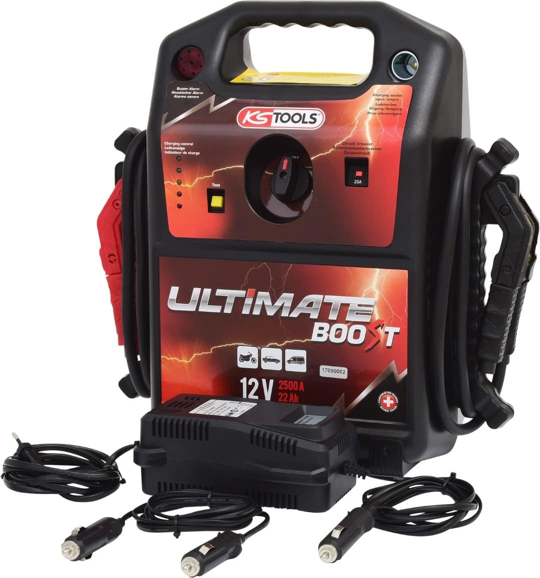 KS Tools 12 V Batterie Starthilfegeräte, Schwarz/Rot