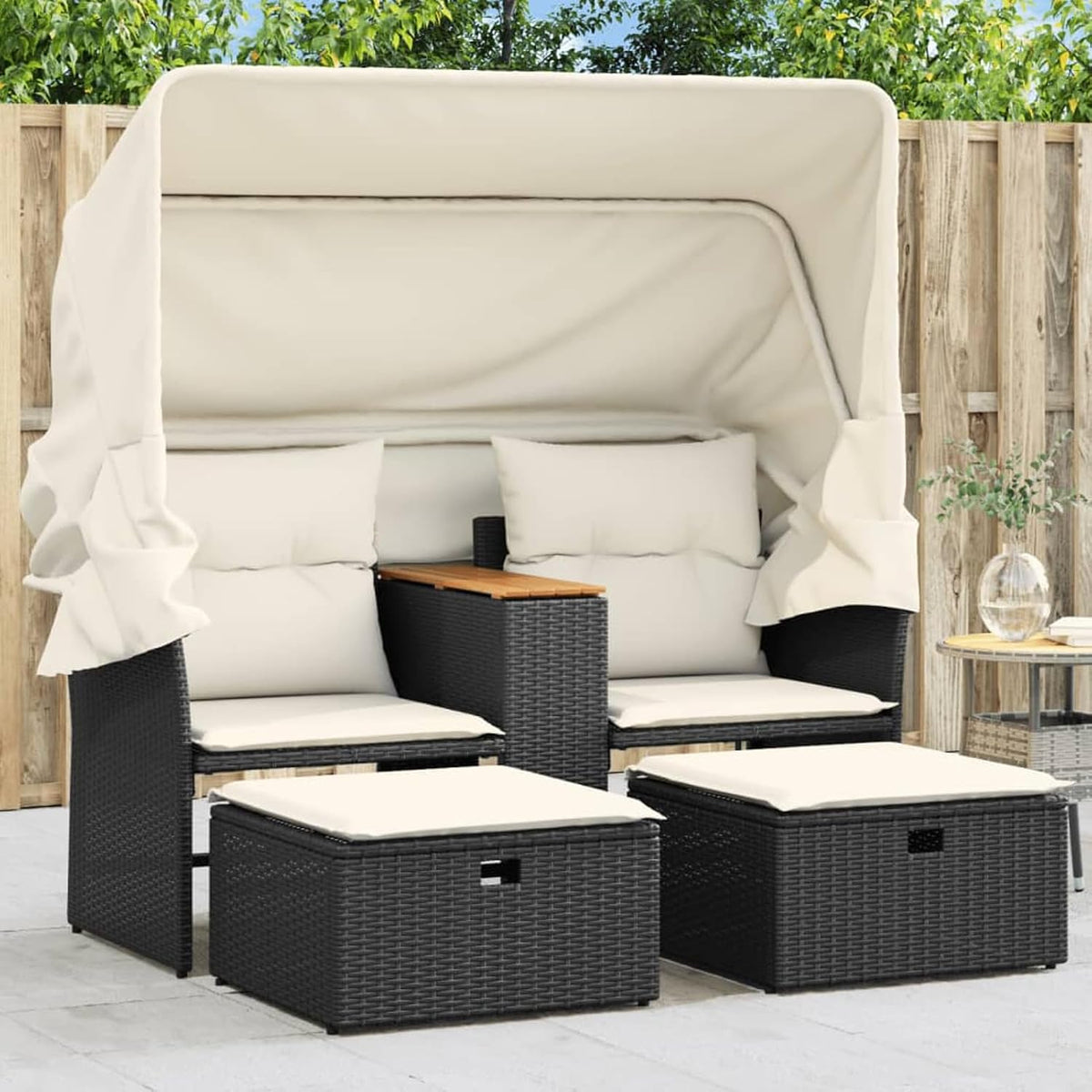 Gartenmöbel-Set, für den Garten und die Terrasse, aus Polyrattan, Schwarz/Beige, HOMELEN