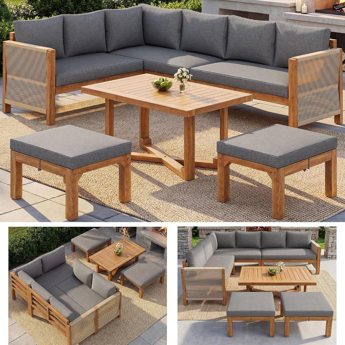 Gartenmöbel-Set, verstellbar, für den Garten, Grau/Naturholz, Dolamaní