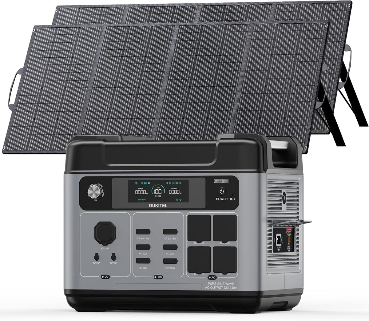 Stromerzeuger P2001 PRO, 3200 W, 7200 W, 2048 Wh, Schwarz/Grau, EcoVolt