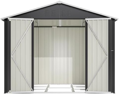 Gerätehaus, 240 × 192 × 191 cm, mit Stauraum, für den Garten, aus Metall, Schwarz/Beige, kozamas