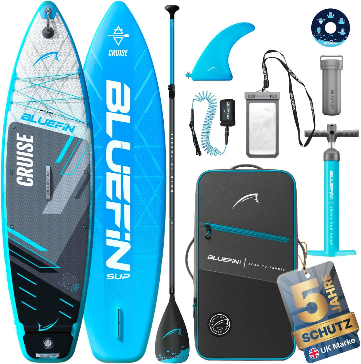 Bluefin SUP Paddleboard Premium Aufblasbare Boards, wasserdicht, Blau/Schwarz