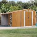 Gerätehaus, 277 × 365,5 × 179 cm, mit Stauraum, aus Metall, für den Garten, Hellbraun, Hovothy