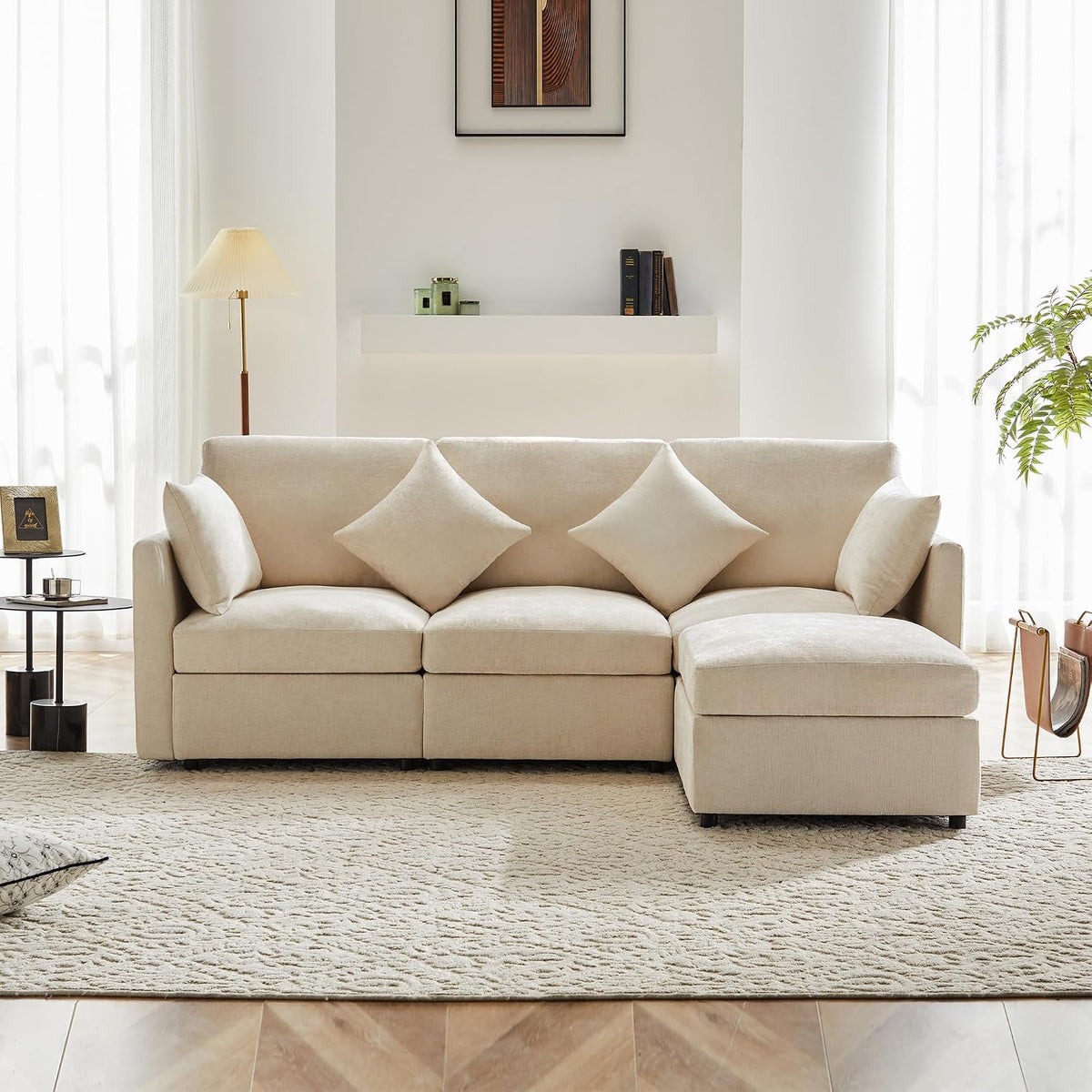 Sofa Modernes Design, 216 × 161 × 81 cm, aus Stoff, Beige, Soweiz