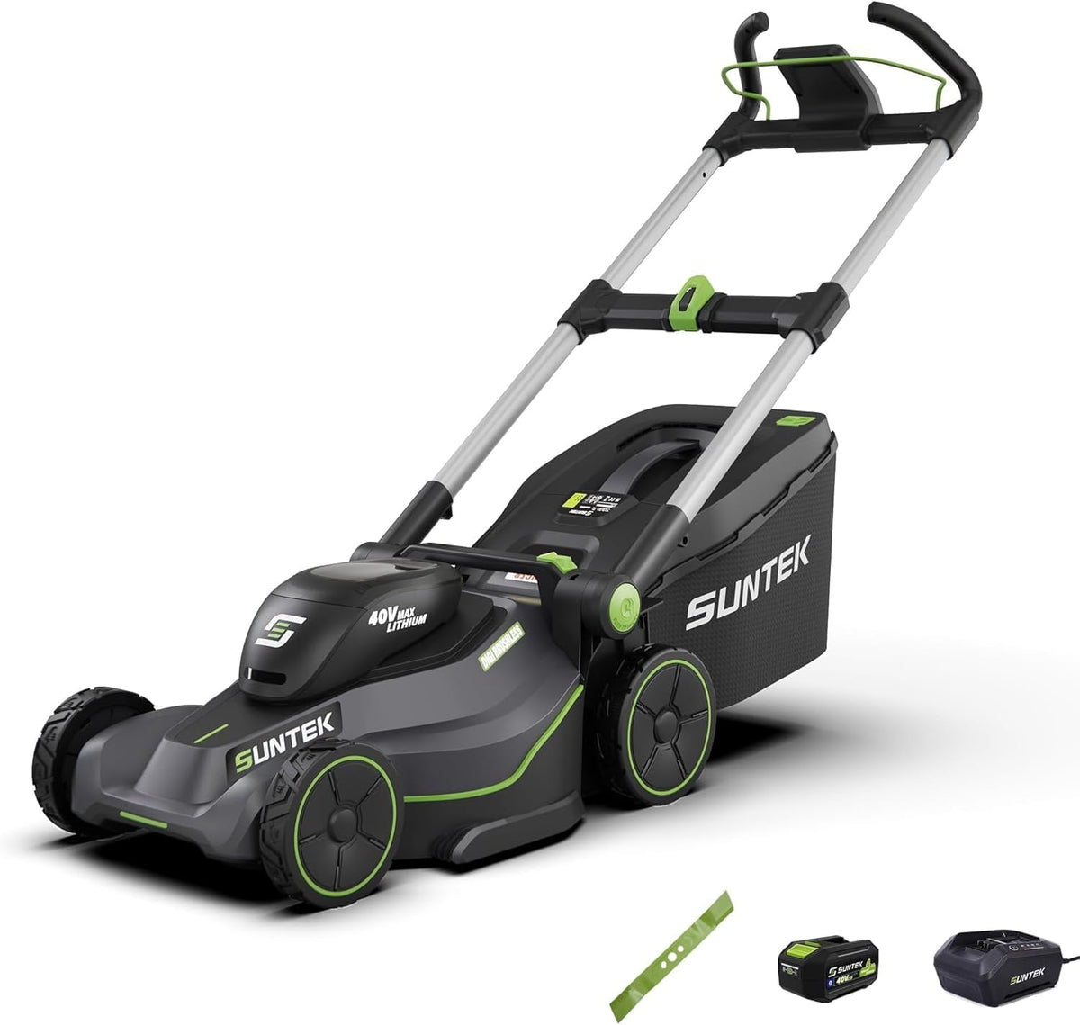 SUNTEK SLM4417-Upgraded Rasenmäher, 40 V, 4,0 Ah, 43 cm, kabellos, Schwarz/Grün