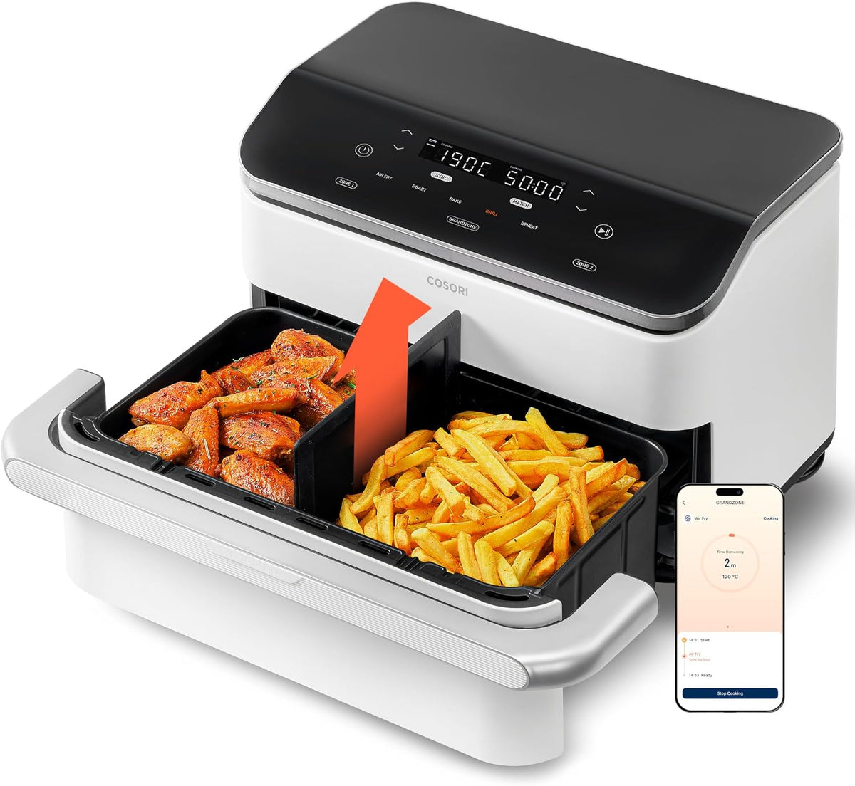 COSORI Heißluftfritteuse, 10 L, mit WLAN, mit App-Steuerung, Cremeweiß/Schwarz